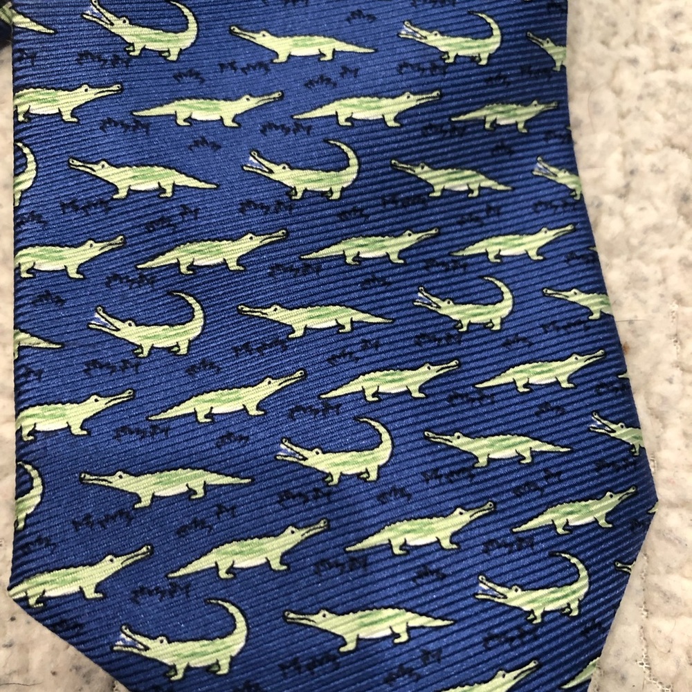 Tommy Hilfiger 100% Silk Alligator Gator Tie Blue Green Florida UF - Picture 2 of 5